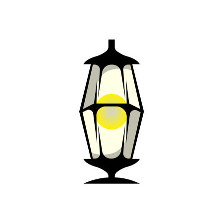 Street Lamp Logo, Lantern Lamp Vector, Lighting Classic Retro Design, Silhouette Icon Premium Templateのイラスト素材