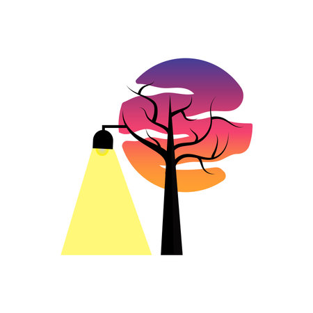 Street Lamp Logo, Lantern Lamp Vector, Lighting Classic Retro Design, Silhouette Icon Premium Templateのイラスト素材