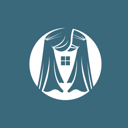 Home And Exhibition Curtain Logo Design, Building Decoration Vector Illustrationのイラスト素材