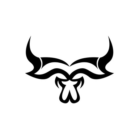 Bull Logo Design, Bull Head Vector, Simple Vintage Buffalo And Cow Long Hornのイラスト素材