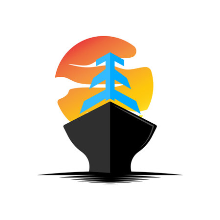 Cargo Ship Logo Design, Ocean Transportation Vector, And Cruise Ship, Cargo, Logistics, Sailing School, Speedboatのイラスト素材