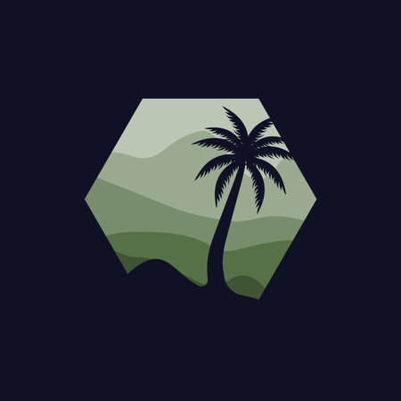 Coconut Tree Logo Design, Beach Plant Vector, Palm Tree Summer, Illustration Templateのイラスト素材