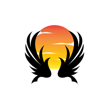 Wing Logo Design, Vector Eagle Falcon Wings, Beauty Flying Bird, Illustration Symbolのイラスト素材
