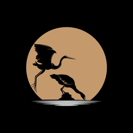 Heron Bird Logo, Vector Bird Flying Stork Heron, Animal Silhouette Design, Ilustrasi Templetのイラスト素材