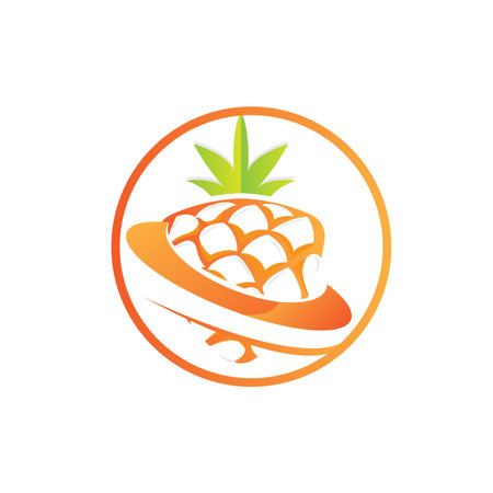 Pineapple Logo Design, Fresh Fruit Vector, Plantation Illustration, Fruit Product Brand Labelのイラスト素材