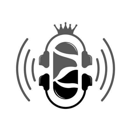 Podcast Logo, Vector, Headset and Chat, Simple Vintage Microphone Designのイラスト素材