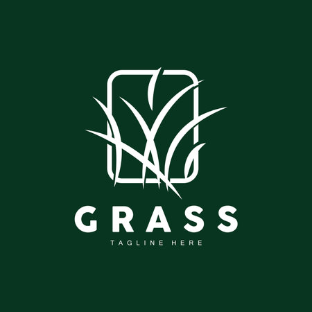 Green Grass Logo Design, Farm Landscape Illustration, Natural Scenery Vectorのイラスト素材