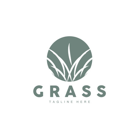 Green Grass Logo Design, Farm Landscape Illustration, Natural Scenery Vectorのイラスト素材