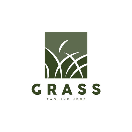 Green Grass Logo Design, Farm Landscape Illustration, Natural Scenery Vectorのイラスト素材