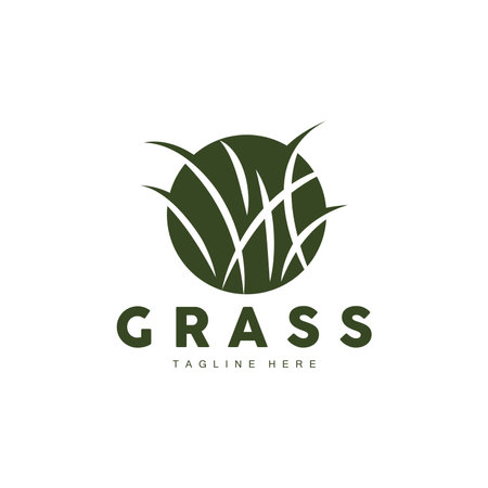 Green Grass Logo Design, Farm Landscape Illustration, Natural Scenery Vectorのイラスト素材