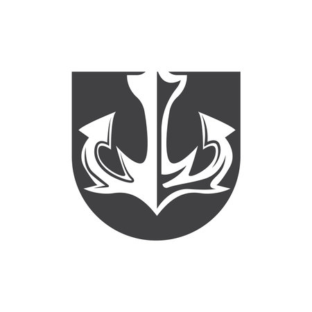 Simple Ship Anchor Logo Design, Silhouette Vector Illustrationのイラスト素材
