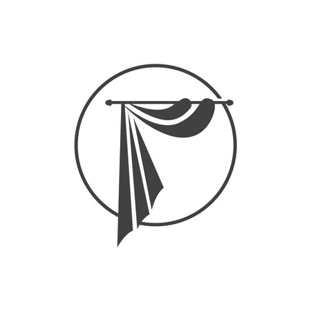 Home And Exhibition Curtain Logo Design, Building Decoration Vector Illustrationのイラスト素材