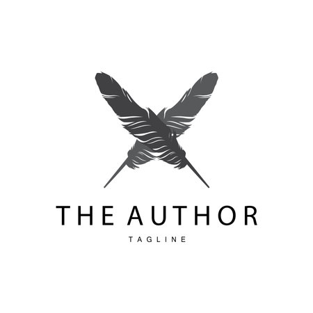 Feather Silhouette Logo, Author Design Luxury Simple Elegant Vector Illustration Templateのイラスト素材