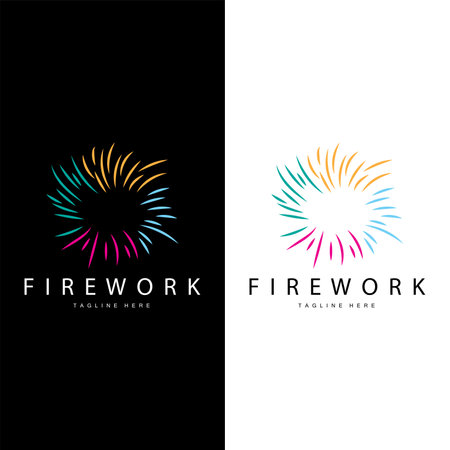 Firework Logo, Simple Line Model Design New Year Celebration Day Illustration, Template Vectorのイラスト素材