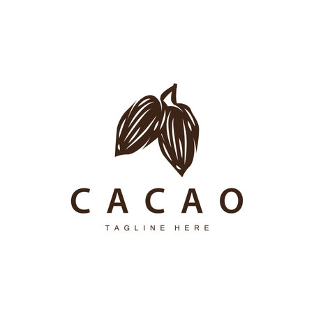 Chocolate Bean Logo, chocolate plant design with simple seed leaf and stem concept, for business brandingのイラスト素材