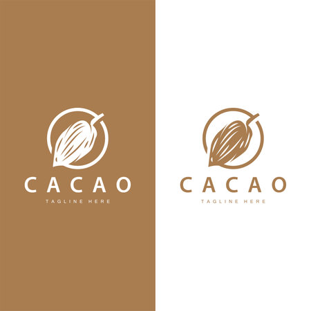 Chocolate Bean Logo, chocolate plant design with simple seed leaf and stem concept, for business brandingのイラスト素材