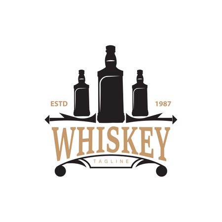 Whiskey Logo Design Old Drink Bottle Simple Style Retro Vintage Bar Restaurant Templet Illustrationのイラスト素材