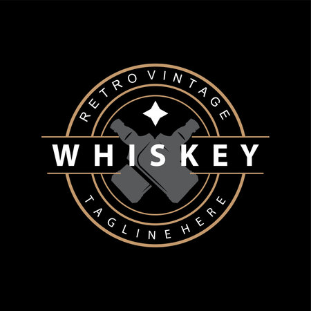 Whiskey Logo Design Old Drink Bottle Simple Style Retro Vintage Bar Restaurant Templet Illustrationのイラスト素材