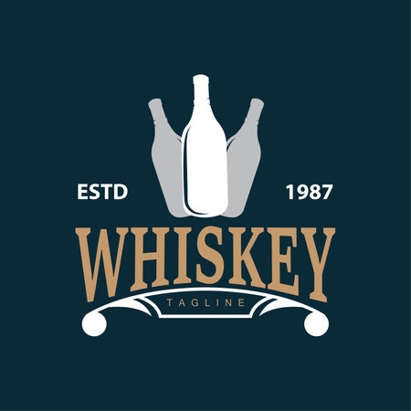 Whiskey Logo Design Old Drink Bottle Simple Style Retro Vintage Bar Restaurant Templet Illustrationのイラスト素材