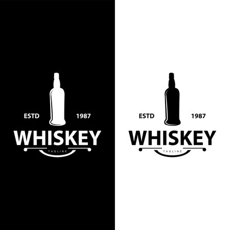 Whiskey Logo Design Old Drink Bottle Simple Style Retro Vintage Bar Restaurant Templet Illustrationのイラスト素材