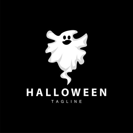 Spooky Ghost Logo, Simple Halloween Cartoon Devil Design Illustration Template Black Backgroundのイラスト素材