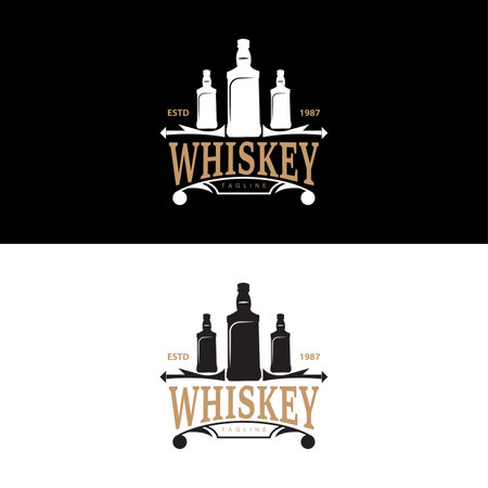 Whiskey Logo Design Old Drink Bottle Simple Style Retro Vintage Bar Restaurant Templet Illustrationのイラスト素材