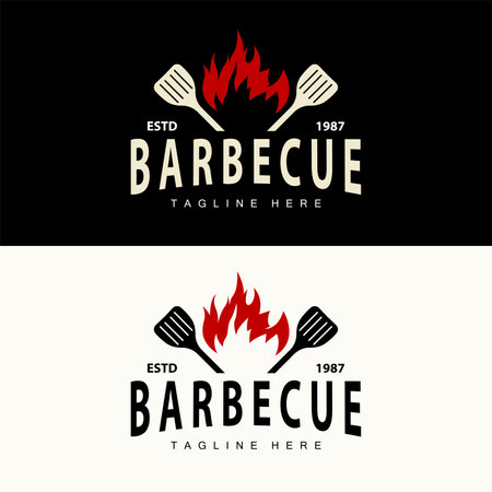 Barbeque logo design bar restaurant hot grill fire logo and spatula simple illustrationのイラスト素材