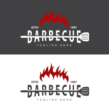 Barbeque logo design bar restaurant hot grill fire logo and spatula simple illustrationのイラスト素材