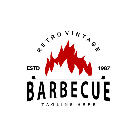 Barbeque logo design bar restaurant hot grill fire logo and spatula simple illustrationのイラスト素材