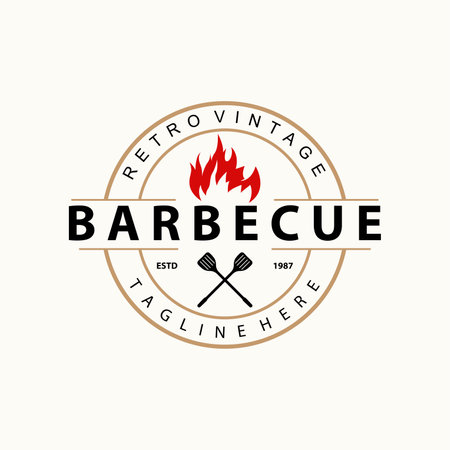 Barbeque logo design bar restaurant hot grill fire logo and spatula simple illustrationのイラスト素材