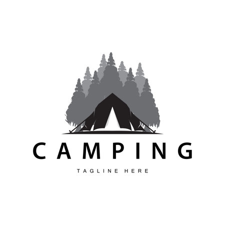 Simple vector outdoor camping logo, wild adventure template with old vintage styleのイラスト素材