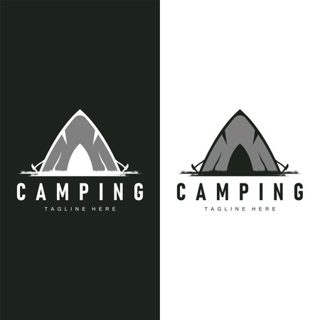 Simple vector outdoor camping logo, wild adventure template with old vintage styleのイラスト素材