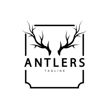 Deer Antlers Logo Design Hunter Antlers Forest Animal Symbol Illustrationのイラスト素材