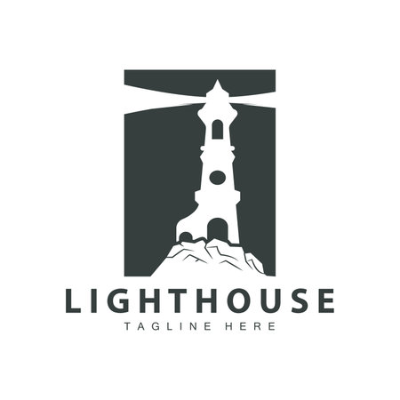 Lighthouse logo vector beacon tower ship signal simple beach port design templateのイラスト素材