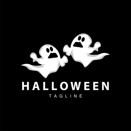 Spooky Ghost Logo, Simple Halloween Cartoon Devil Design Illustration Template Black Backgroundのイラスト素材