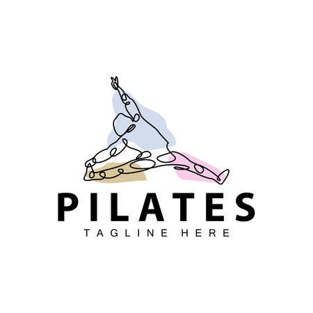 Pilates logo vector body poses gymnastics exercise yoga calm down template illustrationのイラスト素材