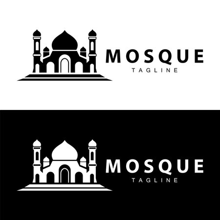 Black silhouette design of Islamic place of worship simple modern minimalist mosque logo templateのイラスト素材