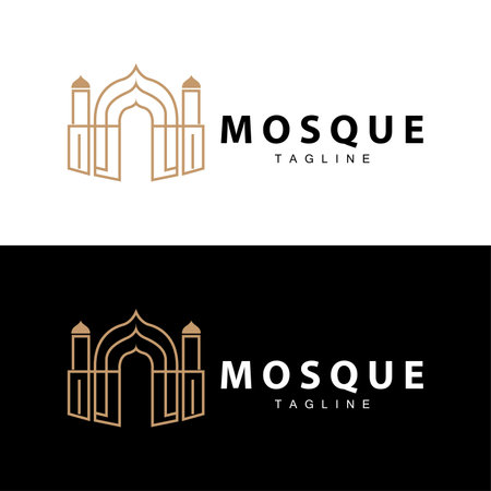 Black silhouette design of Islamic place of worship simple modern minimalist mosque logo templateのイラスト素材