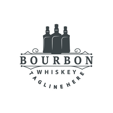 Whiskey Logo Design Old Drink Bottle Simple Style Retro Vintage Bar Restaurant Templet Illustrationのイラスト素材