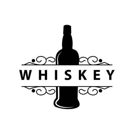 Whiskey Logo Design Old Drink Bottle Simple Style Retro Vintage Bar Restaurant Templet Illustrationのイラスト素材