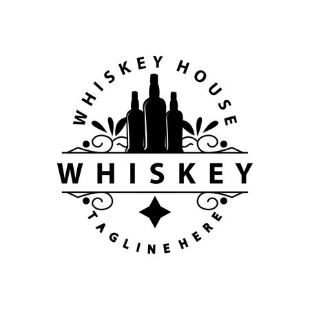 Whiskey Logo Design Old Drink Bottle Simple Style Retro Vintage Bar Restaurant Templet Illustrationのイラスト素材