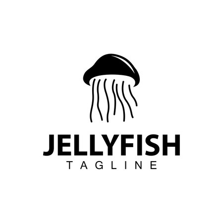 Jellyfish logo design template sea animal life simple black silhouette illustrationのイラスト素材