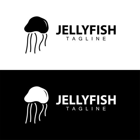 Jellyfish logo design template sea animal life simple black silhouette illustrationのイラスト素材