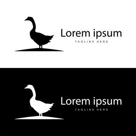 Vector illustration duck logo design black silhouette animal swan poultry farm simple minimalistのイラスト素材