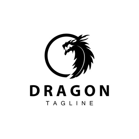 Black silhouette design simple dragon logo animal legend template illustrationのイラスト素材