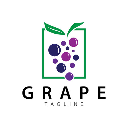 Grape Logo, Garden Vector, Fresh Purple Fruit, Wine Brand Design, Simple Illustration Templateのイラスト素材