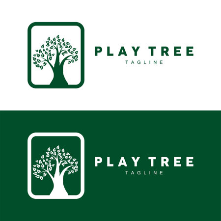 green nature education kids playground tree logo illustration and play tree designのイラスト素材