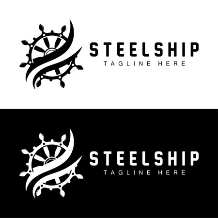 simple marine vehicle ship steering logo design illustration ship steering wheel for product branding template iconのイラスト素材