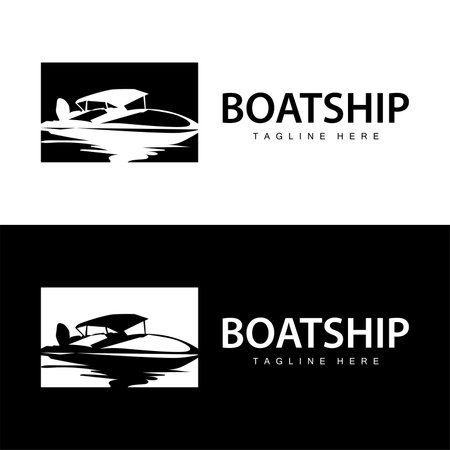 Speed boat ship logo black silhouette design vintage for nautical simple sea ship travel template illustrationのイラスト素材