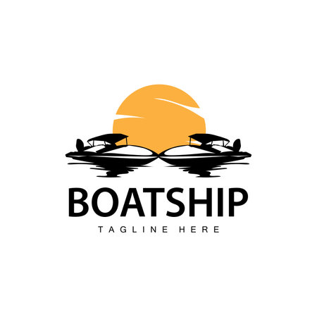 Speed boat ship logo black silhouette design vintage for nautical simple sea ship travel template illustrationのイラスト素材
